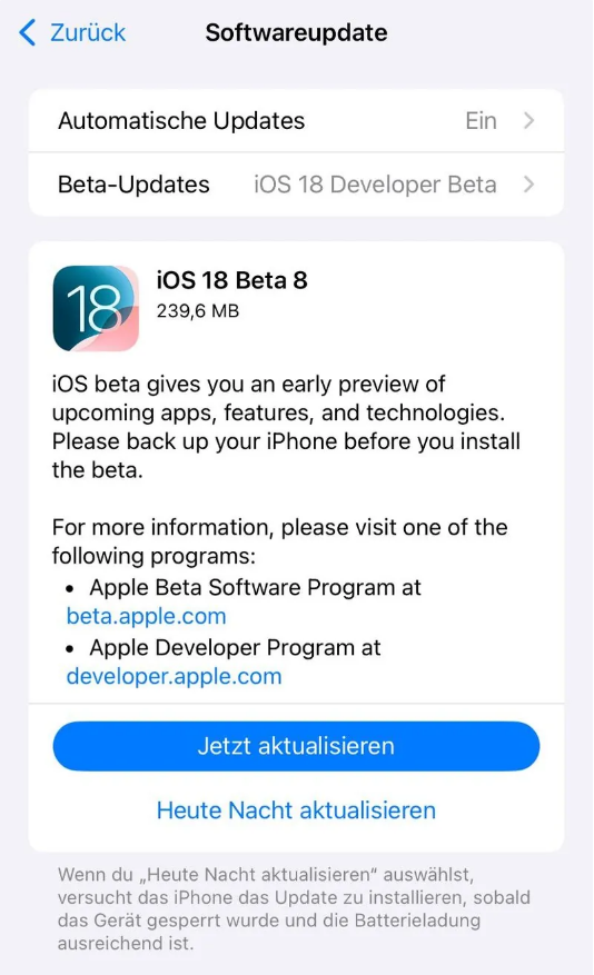 新蔡苹果手机维修分享苹果 iOS / iPadOS 18 开发者预览版 Beta 8 发布 